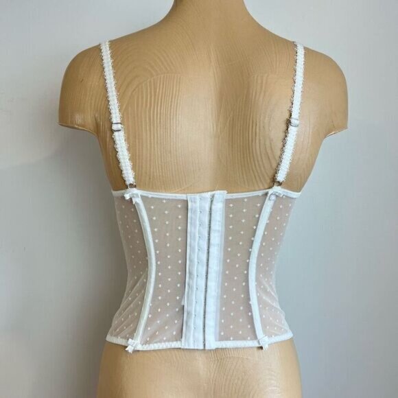 VTG Lingerie Luxury US 34 C Intimates White Lace Gartier Longline Corset Bustier - Picture 5 of 15